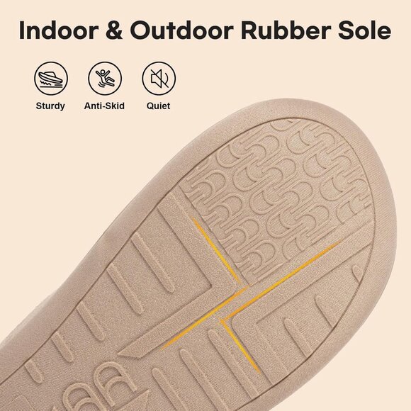 Women's Khaki LongBay Chenille Knit Bootie Slippers Memory Foam Faux Fur Suede - Picture 5 of 6